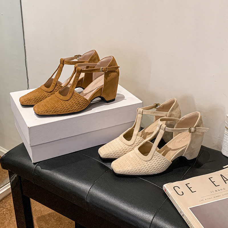 8cm Internal Height Increase Retro Woven Stunning Roman Sandals for Women, New Summer Style, Suitable for Pairing with Dresses, Chunky Heels, Versatile for Commuting