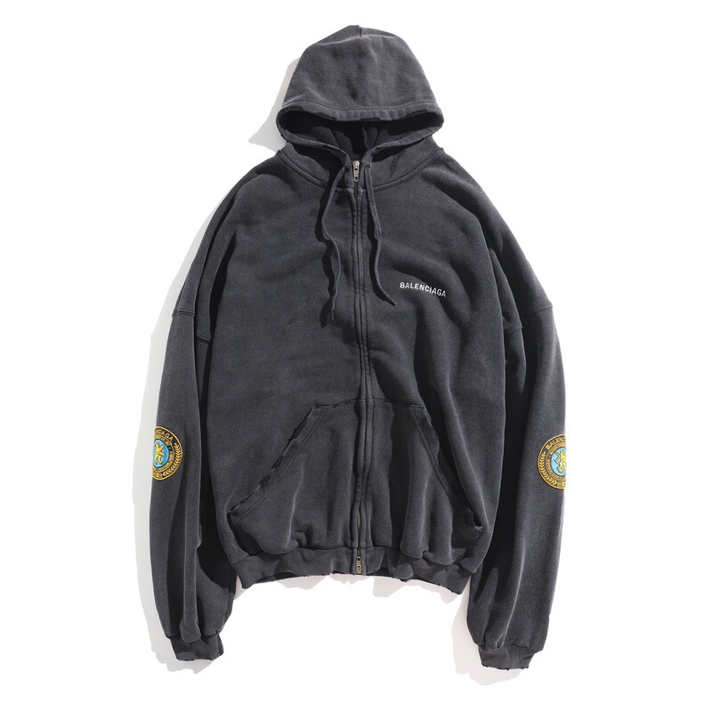 Cross-Border Foreign Trade Wholesale B Brand Paris Manchester United Lion Collaboration Wheat Ear Embroidery Loose Trendy Zipper Hooded Popular Item