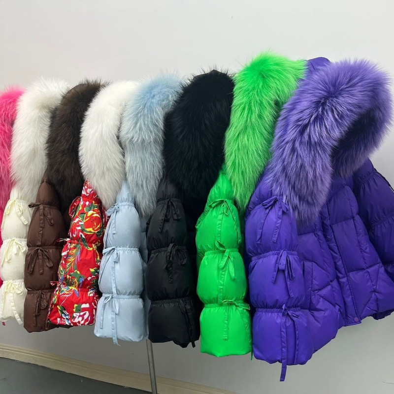 Butterfly Tie Winter New High-End Fur Large Fox Fur Collar Goose down Jacket Women's Fashion Thickened Warm Coat Butterfly Tie Winter New High-End Fur Large Fox Fur Collar Goose down Jacket Women's Fashion Thickened Warm Coat