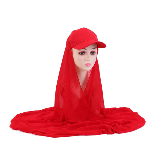 Cross-border Amazon AliExpress Bestselling Duckbill Cap with High-Quality Chiffon Velcro-Attached One-Piece Scarf Shawl JM08