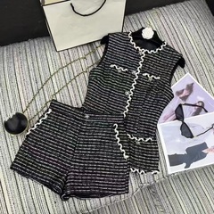 Nanyou 直接供給 25 夏スタイルファッショナブルなコントラストカラー麻縁ファッションスーツ西洋スタイルマルチポケットベスト + ショートパンツ