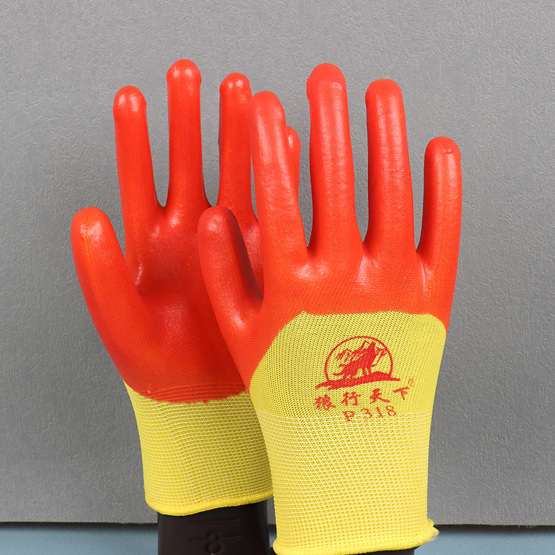 Factory Wholesale Work Gloves, Thick PVC Cowhide Gloves for Workshop Production, Alkali-Resistant, Abrasion-Resistant, Waterproof Industrial Gloves
