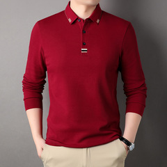 三十秋曼茨帛男性純綿tシャツ襟シンプル長袖新作男性純色カジュアル上着ファッションpol