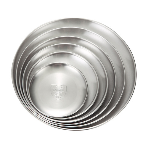 Wholesale 304 Korean stainless steel round plate hotel western food dish barbecue barbecue tray cake dessert plate snacks