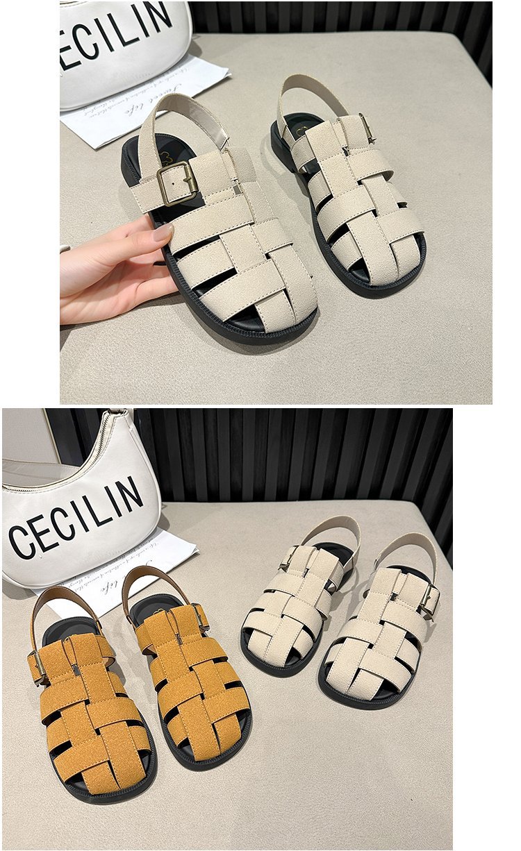 Sandali vintage con punta piatta da donna, primavera estate 2024, nuovi sandali alla moda con zeppa intrecciata e stivaletti romani da spiaggia_voghion.com