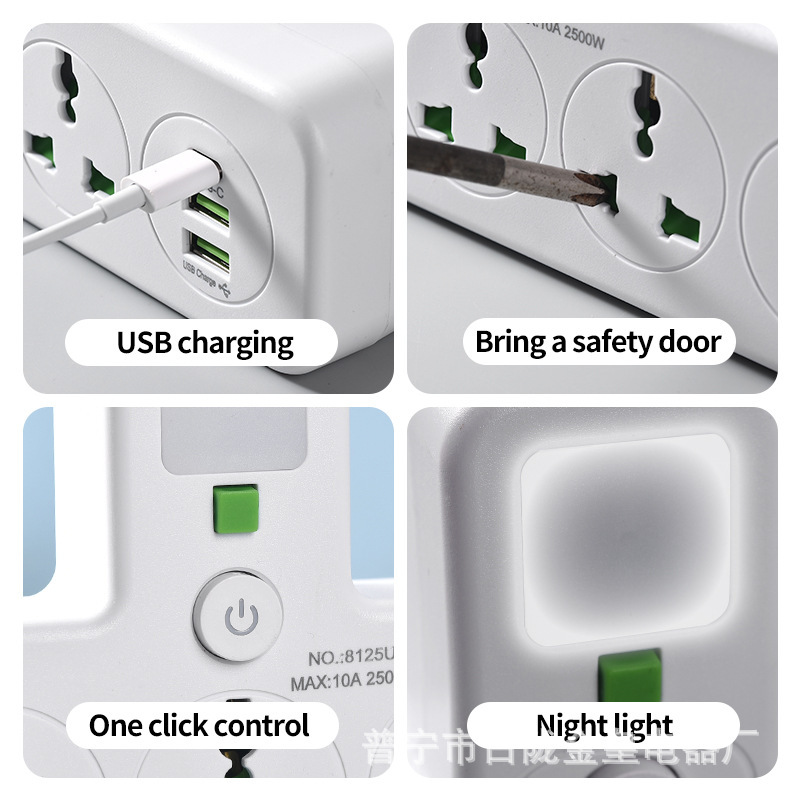 Conector universal multifuncional con cable flexible con enchufe 1 - 3 - 2 - 1 - 4 multi-interruptor enchufe