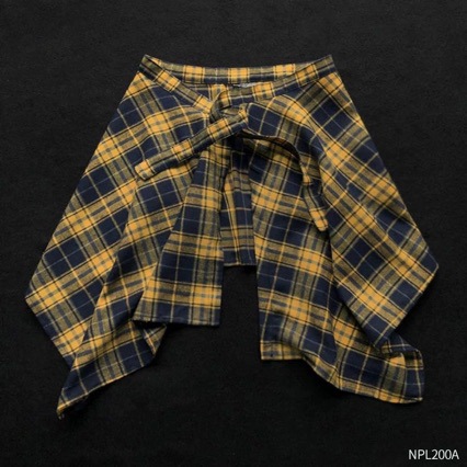 Butt curtain girl layered one-piece Scottish yellow plaid shirt that hides flesh, a hem skirt tied at the waist and worn outside