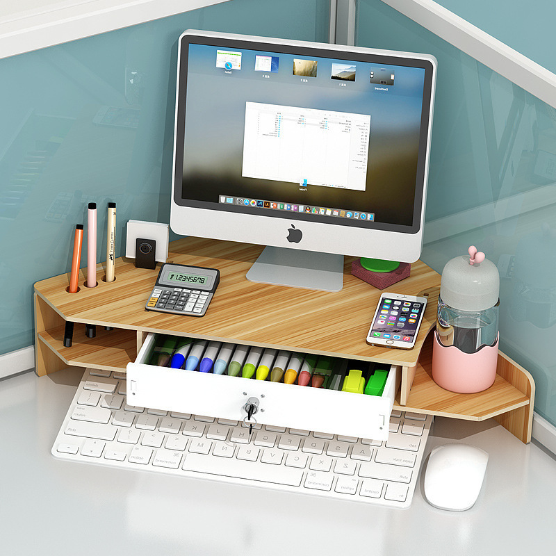 Triangular Computer Elevated Stand for Standing Desk, Corner Double-Layer Monitor Screen Storage Bracket Pad Triangular Computer Elevated Stand for Standing Desk, Corner Double-Layer Monitor Screen Storage Bracket Pad