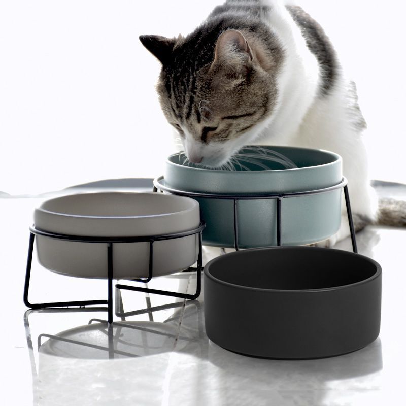 Cat Bowl, Ceramic Bowl for Cats, Dog Water Bowl, Double Bowl Holder, Cervical Spine Protection, Pet Cat Food Bowl, Cat Food Bowl to Prevent Overturning