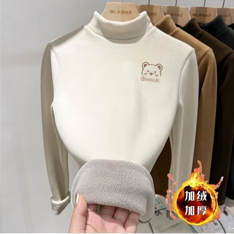 儿童打底衫加绒加厚秋冬季男童女童半高领保暖衣服中大童长袖T恤