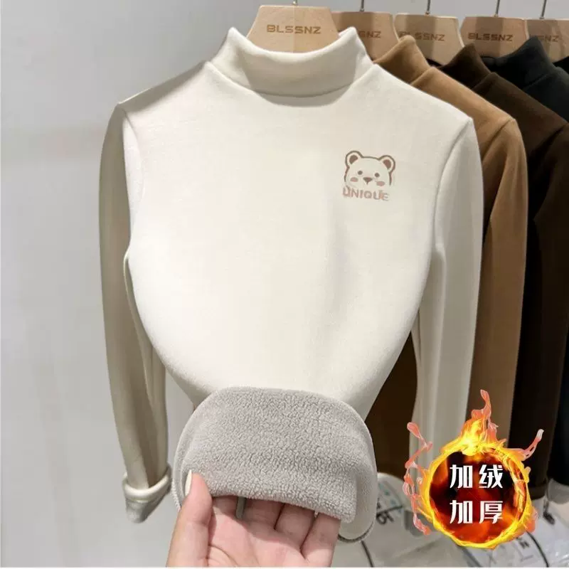 儿童打底衫加绒加厚秋冬季男童女童半高领保暖衣服中大童长袖T恤