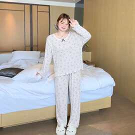 250斤大码睡衣秋季长袖套头印花甜美ins风舒适可外穿家居服套装