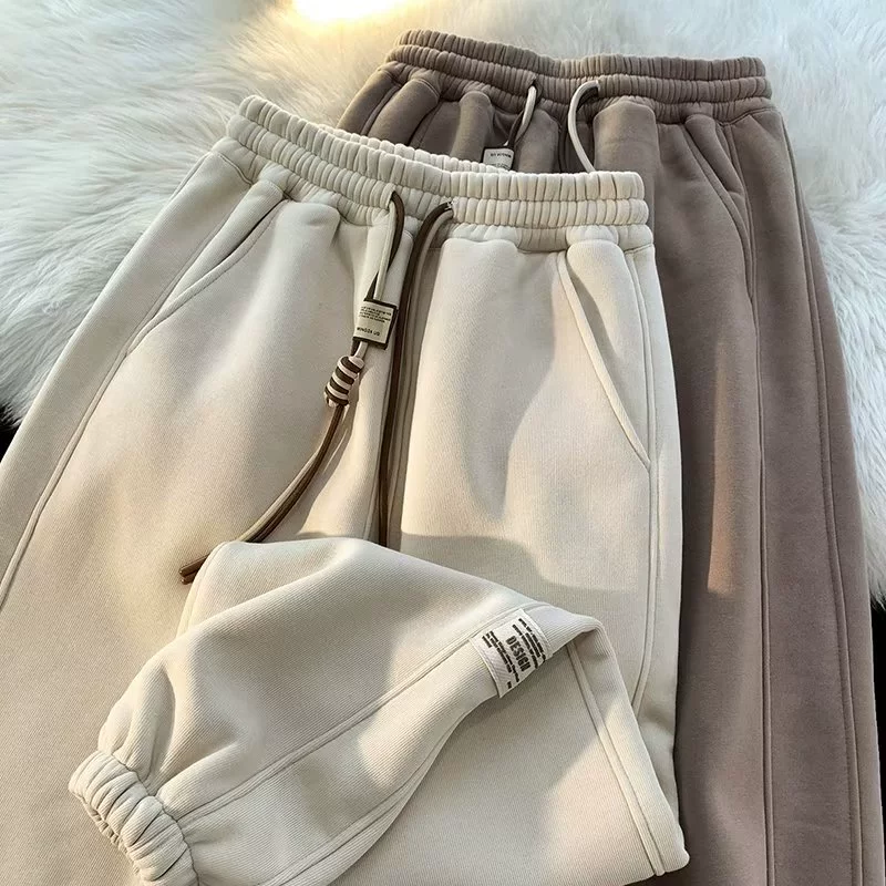 Мужские зимние новые модные свободные повседневные спортивные штаны в корейском стиле, утолщенные флисовые брюки для бега