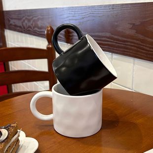 Korean-style Ins Ceramic Coffee Cup Office Water Cup High-value Fine Mug Irregular Black and White Breakfast Cup