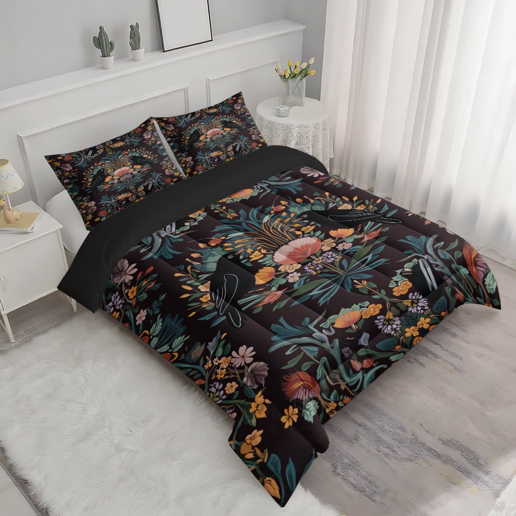 TEMU / JIT transfronterizo colorido patrón y pájaros impresión digital HD 180gms suave colcha colcha almohada set