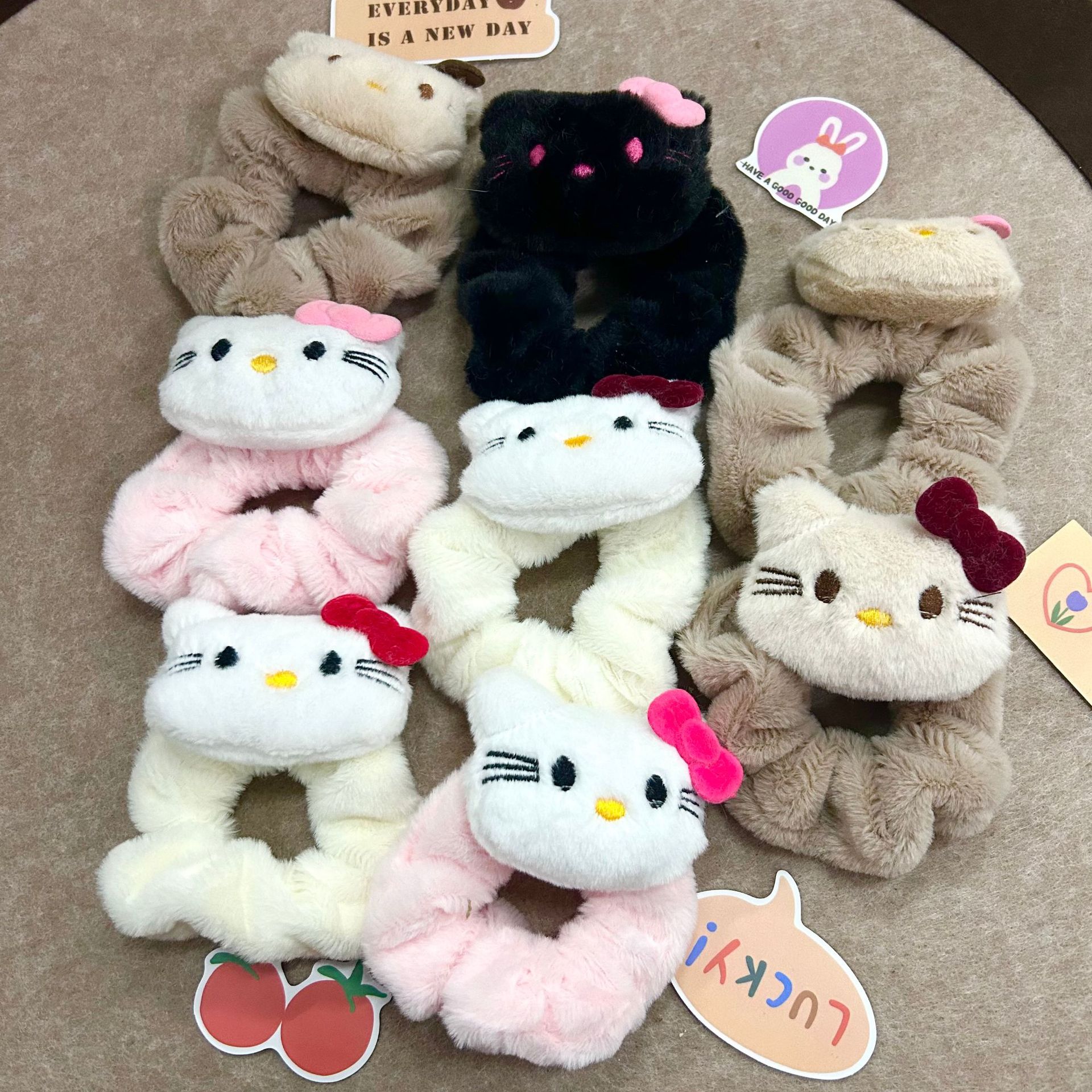 Dulce lindo peluche kt felino círculo de intestino grueso estudiante dulce felina elás negro rosa chica joyería de cabello cabello cabello