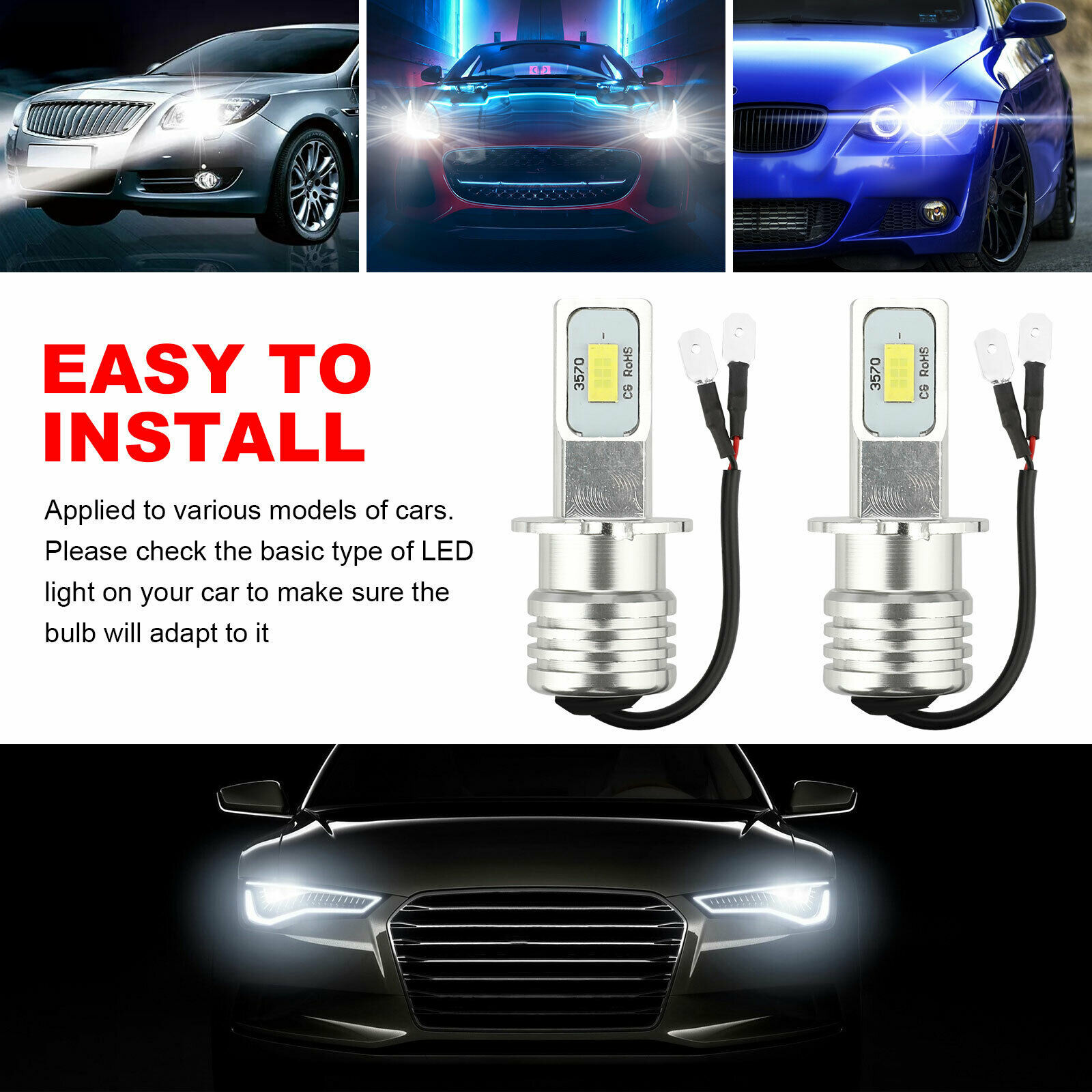 H3 80W 3570 2SMD 6000K luz azul de hielo luz decodificada de luz blanca luz LED delantera de niebla de automóvil luz de motocicleta