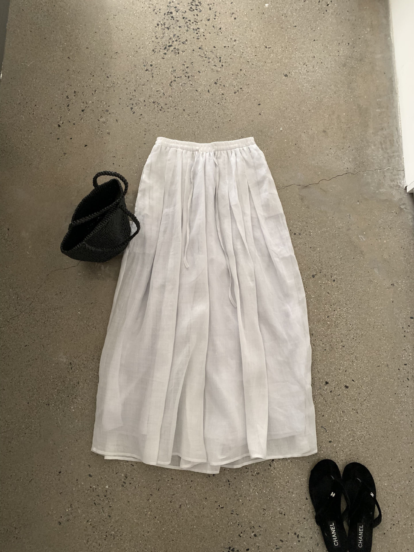 Quần culottes ống rộng chất liệu ramie mát mẻ, cạp chun, phong cách nghỉ dưỡng — màu hồng, Màu xanh sữa, màu mơ chi tiết 3