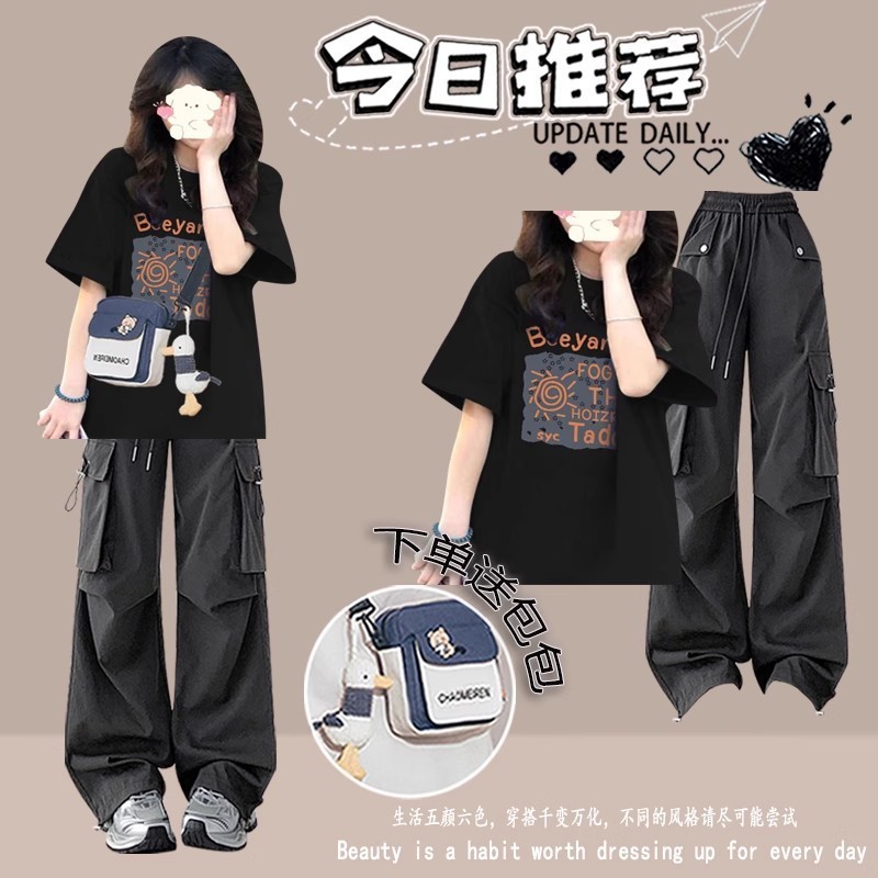 初中生夏装女套装2025学生短袖天丝裤少女高中学生时尚穿搭一阵套|undefined