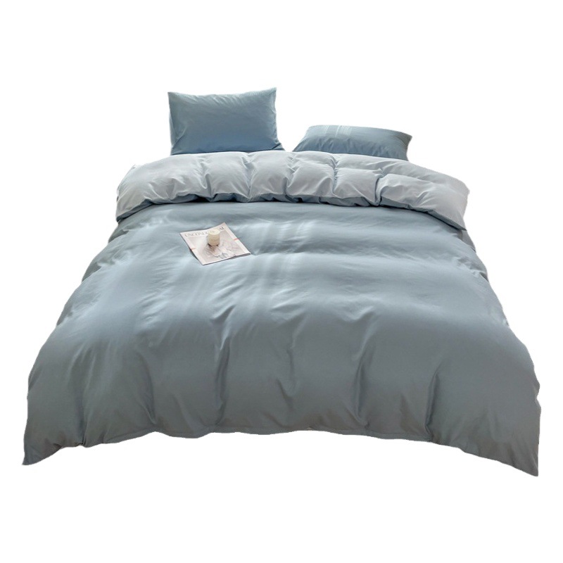 Manufacturer Wholesale Solid Color Washed Cotton Four-Piece Set Simple Brushed Duvet Cover Ins Style Bed Sheet Bedding Three-Piece Set 3