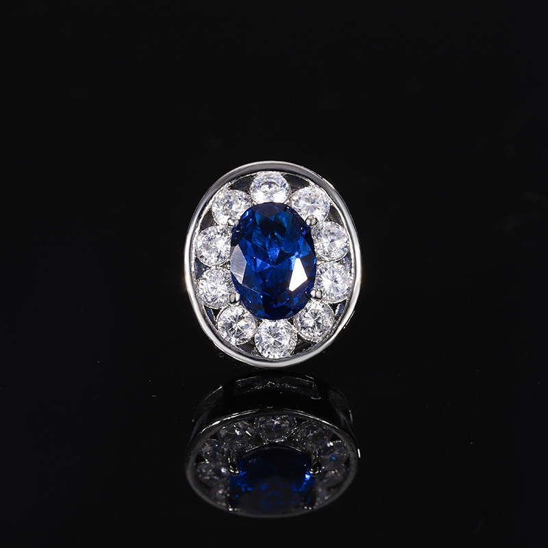 2024 nueva joyería Zhuang Shengsheng fondo de cobre chapado en oro simulación retro cristal puntiagudo azul conjunto ovalado 8*10-6*8