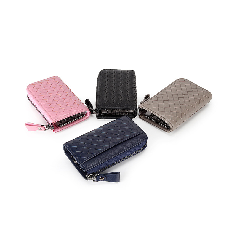 Sheepskin Woven Key Bagide And Outside Women's Soft Leather Car Keychain Card Holder Set All-in-one Car Remote Control Bag