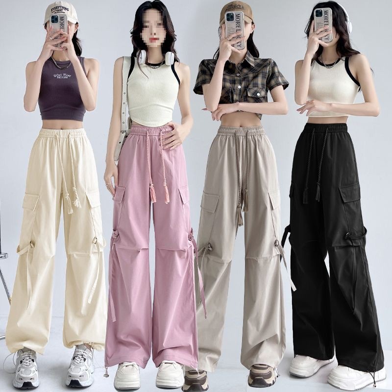 美式复古辣妹帅气工装裤子裤宽松街舞嘻哈潮流阔腿束脚长裤
