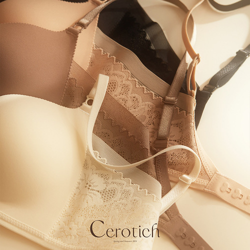 Cerotich front button glossy seamless lace underwear small breasts women's all-match wire-free push-up bra