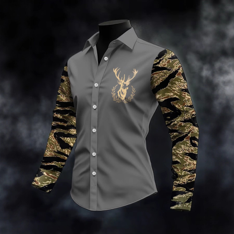 2025 New European and American Cross-Border Amazon Independent Station 3D Digital Printing Western Series Men's Long-Sleeved Shirts