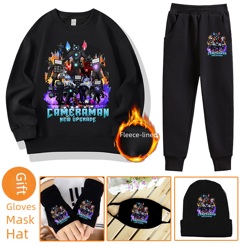 Ultimate Titan Monitor, Toilet Man Clothes, Audio Man Hoodie, Pants Set for Children, Boys, Autumn and Winter Thicken