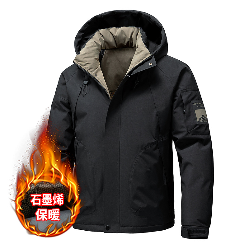 Transfronterizo invierno nuevo estilo de ropa de asalto hombre algodón abrigo casual suelto grafeno calentamiento cardigan con capuchón algodón