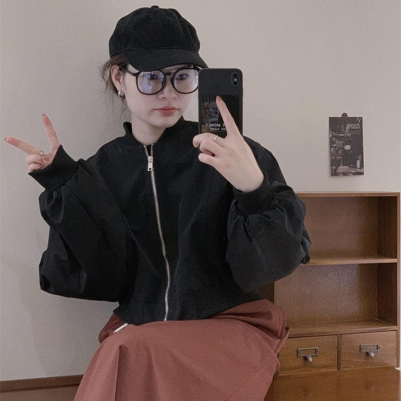 秋季显高短款甜酷棒球服女立领小个子休闲外套韩版夹克简约显瘦|undefined