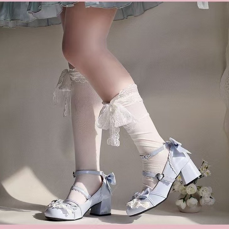 小皮鞋蝴蝶结可爱玛丽珍鞋2025新款萝莉女甜美蕾丝边粗跟扣带皮鞋|undefined