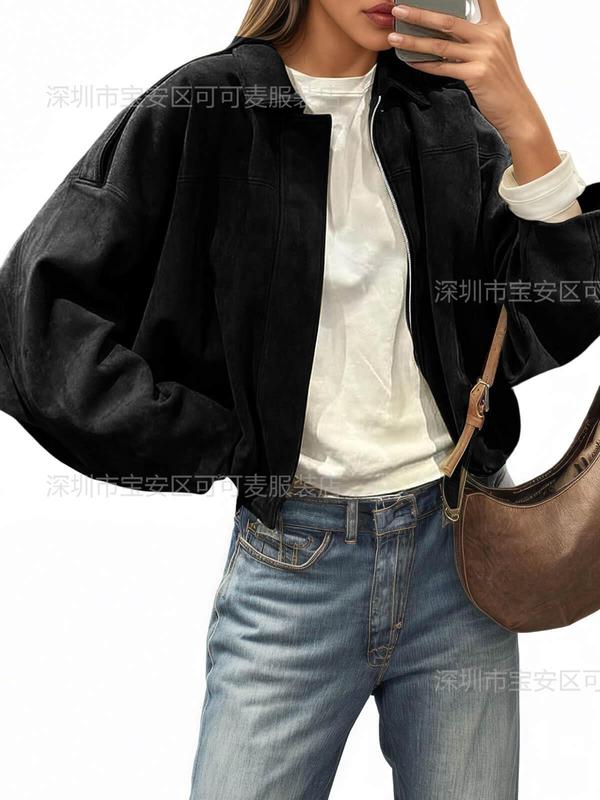跨境欧美外贸2025秋季新款女装外套时尚飞行员蝙蝠袖拉链夹克上衣|undefined
