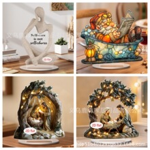 圣诞节卡通浴缸里面看书的圣诞老人2D亚克力家居客厅书房桌面摆件