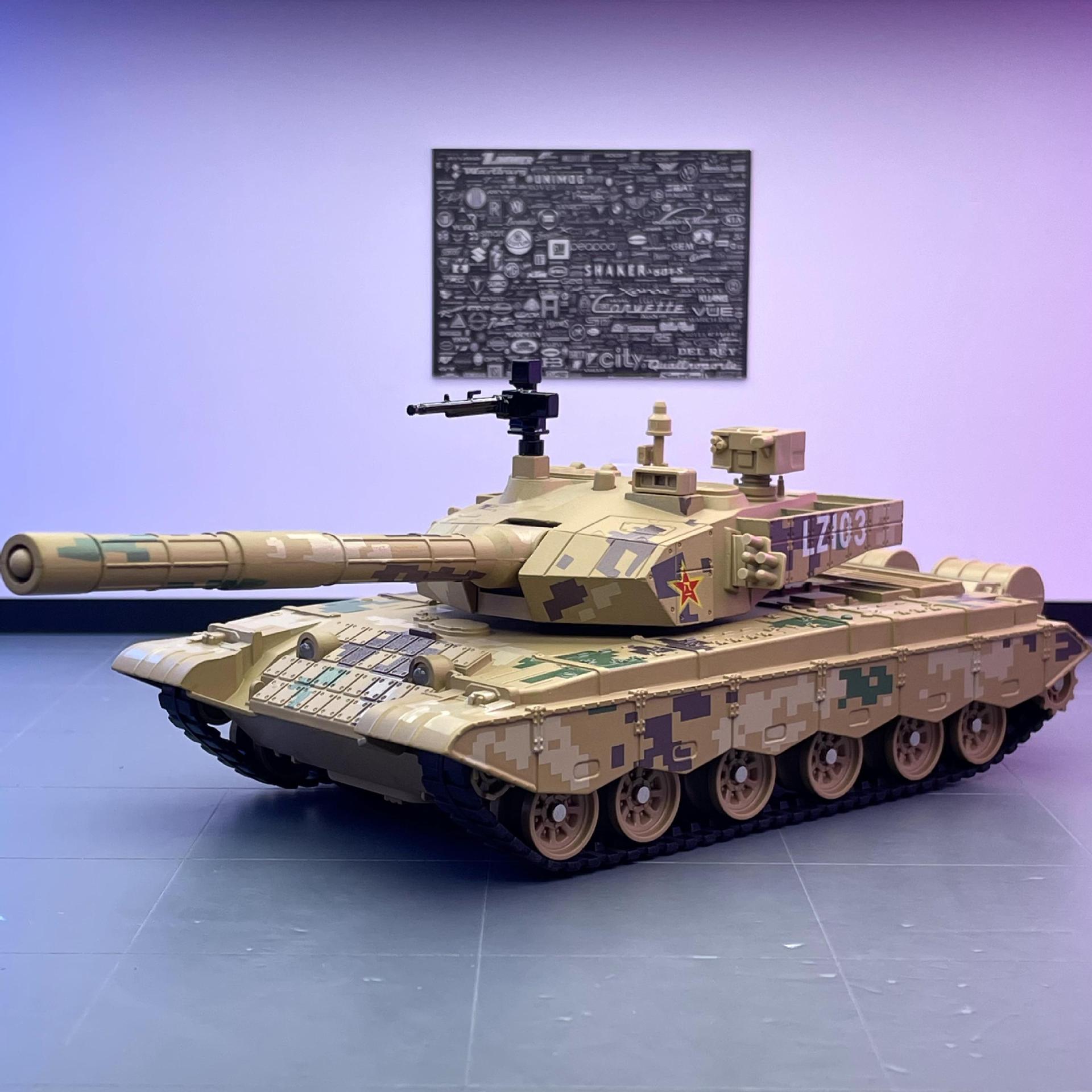 Chezhi Alloy Military 1:32 El tanque de batalla principal puede lanzar una fuerza de retorno con simulación de sonido y luz, adornos de modelo de juguete para niños