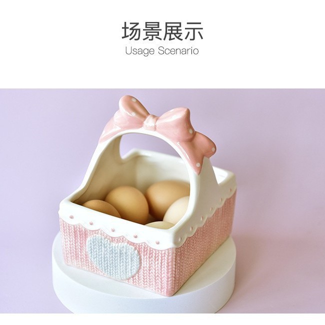 Cesta de cerámica rosa de corazón de niña Cesta de almacenamiento de flores para el hogar Cesta de almacenamiento de flores azules