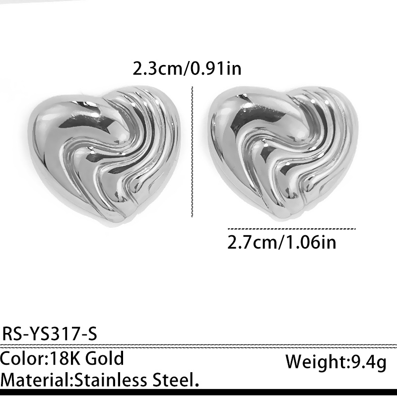 Europa y los Estados Unidos ins estilo nicho de moda personalidad joyas de acero inoxidable chapado en oro 18k textura pendientes de amor joyas joyas mujeres