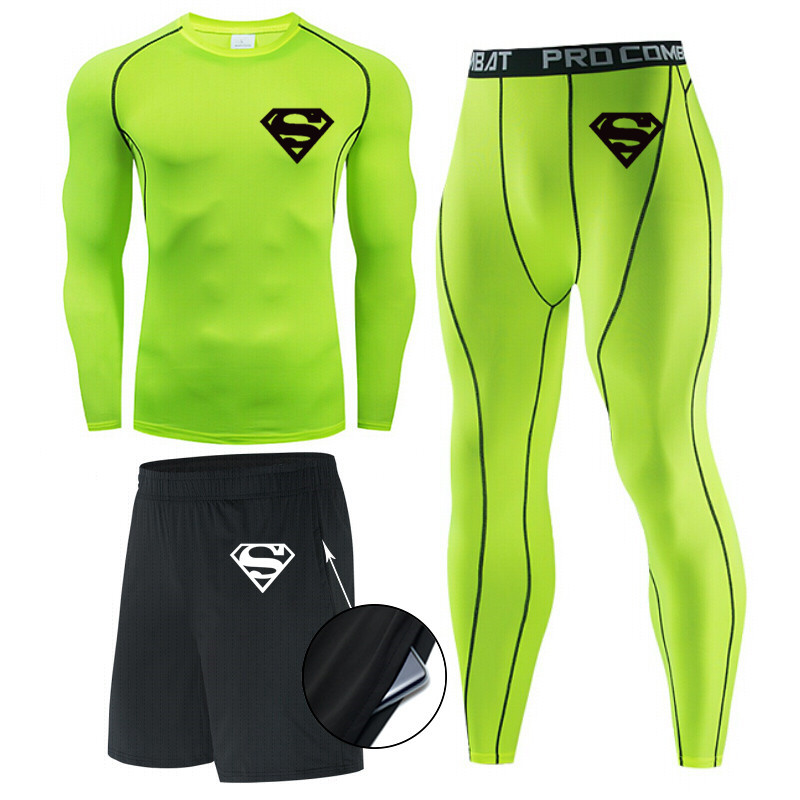 Traje de hombre de compresión de tres piezas de secado rápido medias de manga corta para correr traje deportivo ropa de entrenamiento de baloncesto gimnasio
