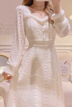 温柔仙女裙初恋法式御姐风蕾丝连衣裙女秋冬在逃公主修身内搭长裙