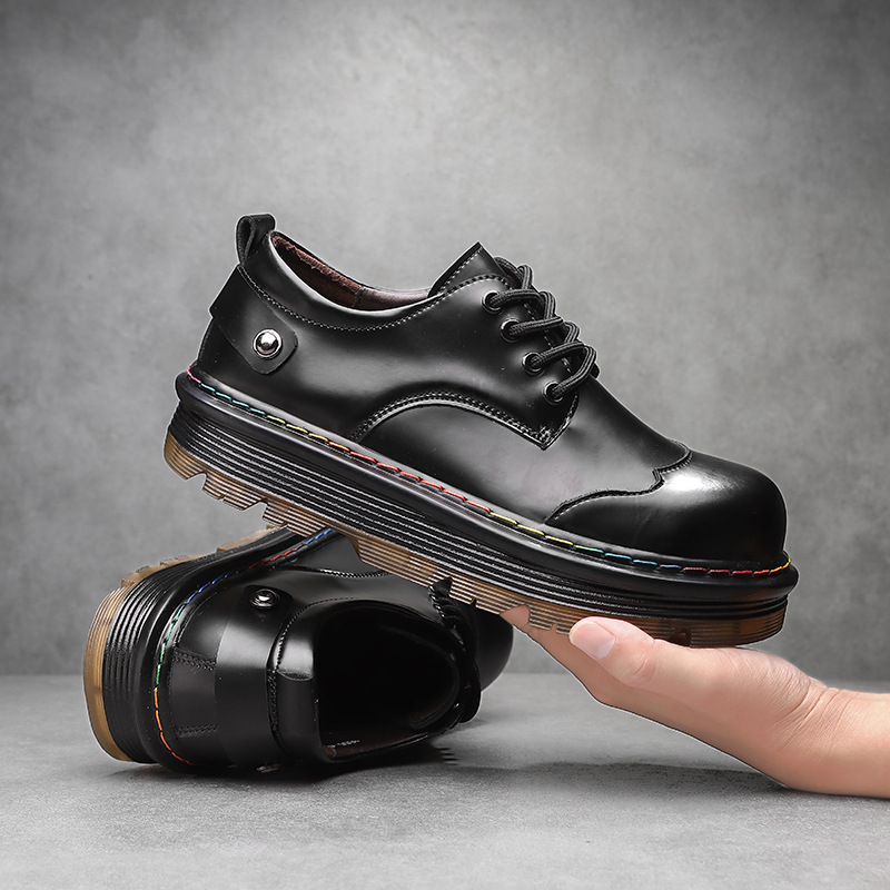 Men's Leather Loafers With Round Toe British Style Thick Sole Shoes_voghion.com