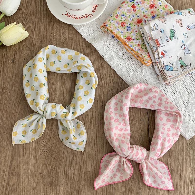 55 pañuelo japonés de algodón y lino, bufanda de seda floral de todo fósforo de verano y otoño, bufanda cuadrada pequeña con cuello, bufanda decorativa fresca fina para mujer