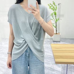 Fashionable Irregular Short Sleeve T-Shirt Women's 2025 Summer Large Size Fat mm Solid Color Round Neck Lazy Casual Loose Top