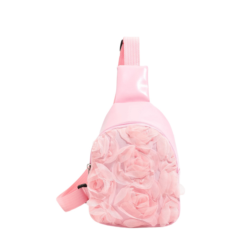 Dolce encaje rosa flor de bebé bolso de pecho color sólido pequeño fuera de la bolsa de cambio PU 2026 bolso infantil transfronterizo
