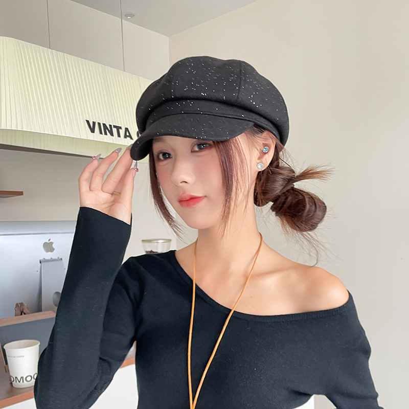 韩版纯色毛呢八角帽子女秋季鸭舌贝雷帽文艺复古显脸小画家报童帽|undefined