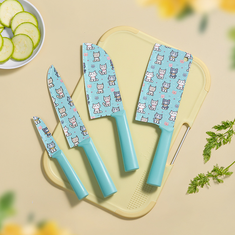안티 스틱 코팅 가정용 주방 칼 슬라이스 칼 요리사 칼 귀여운 인쇄 과일 칼 특수 뼈 커터 칼 세트