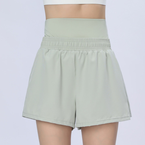 Summer ultra-high-waisted sports shorts for women, fake two-piece breathable fitness pants, anti-exposure, slimming track and field running pants