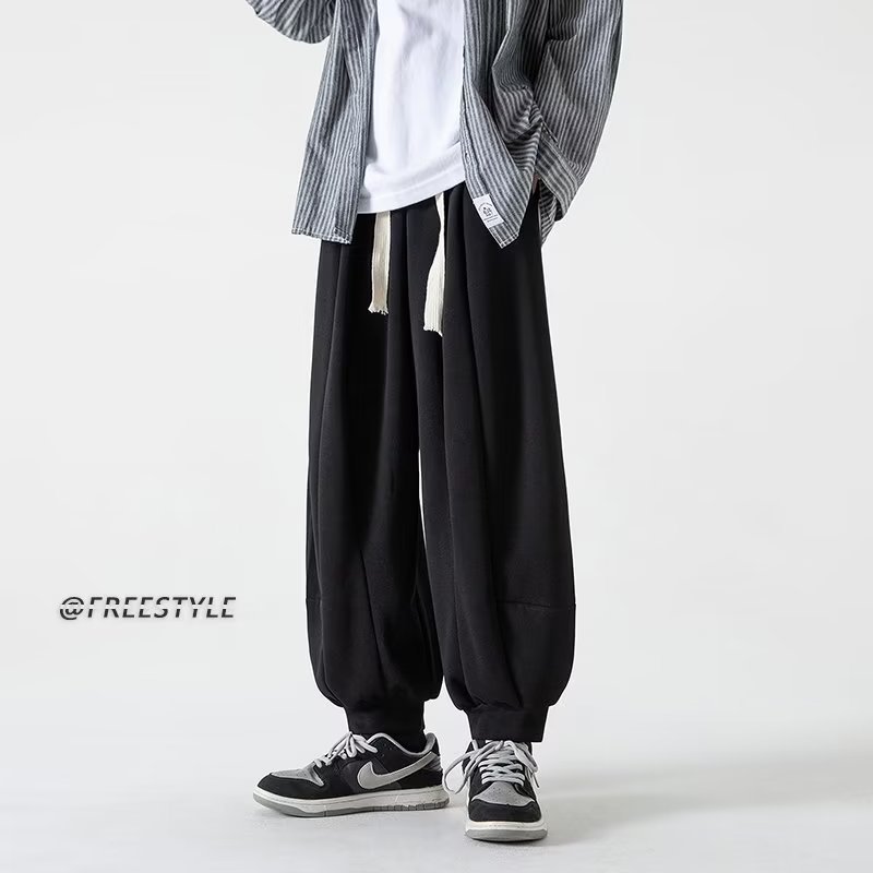 日系卫裤男潮牌灯笼百搭休闲长裤秋冬季加绒加厚束脚宽松运动裤子