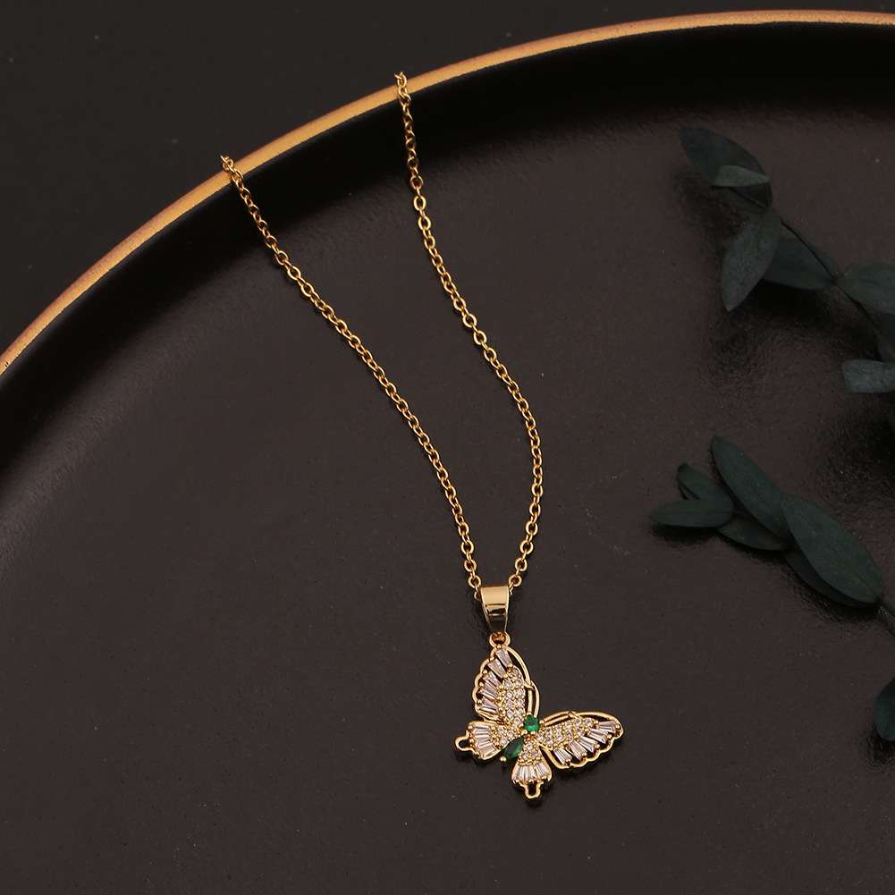 vintage butterfly color zircon copper necklace wholesale