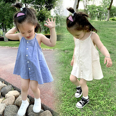 Summer Girls Dress Baby Fashion Kids Personal Style Trendy Brand Korean Version Plain Color Cute Princess Tank Top Dress